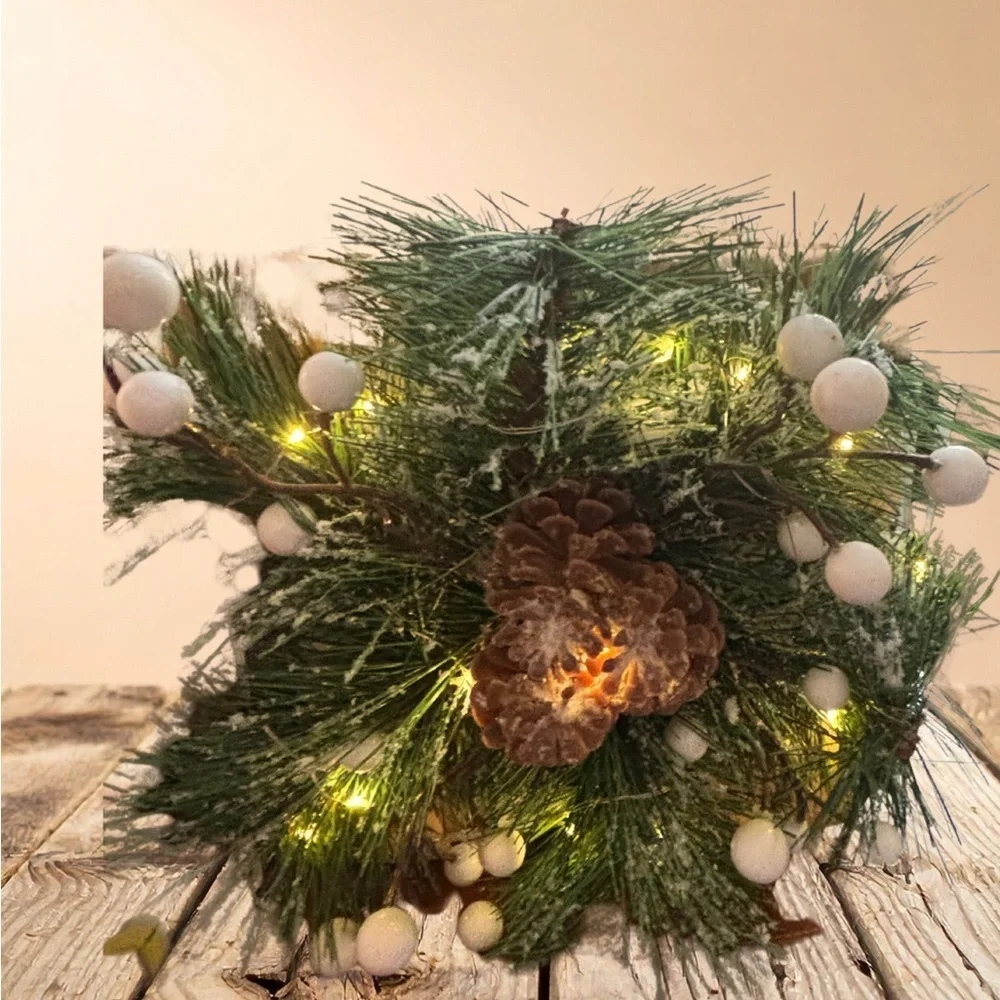 Woven Baskets with Greenery and Plaid Accent
